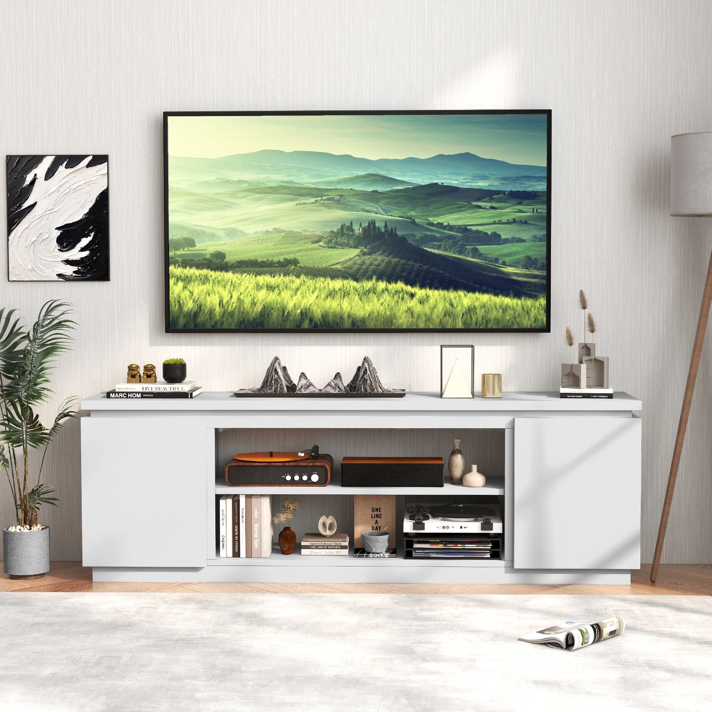 TV Cabinet for TVs up to 80 Inch Media Console Table with 3 Adjustable Shelves-Black