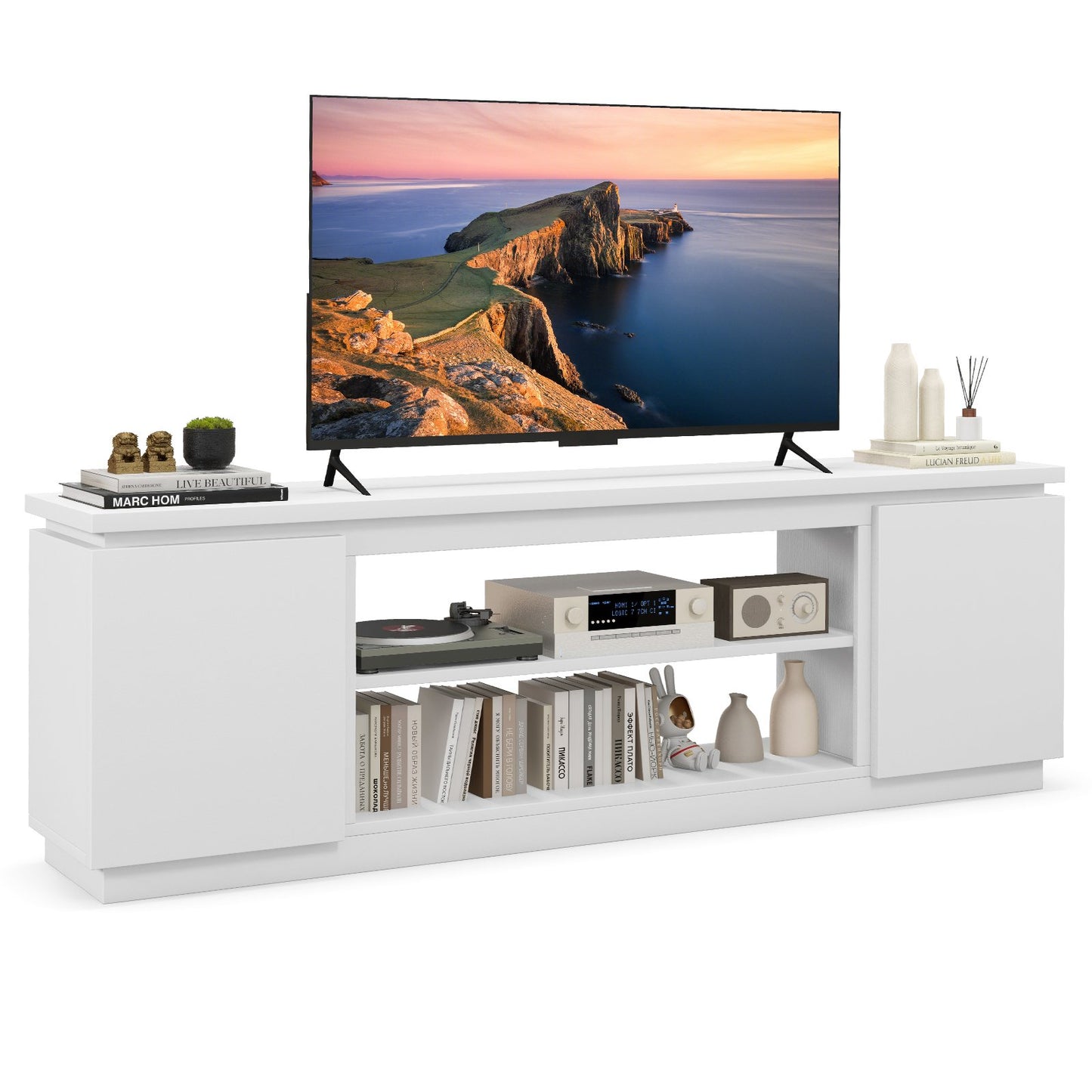 TV Cabinet for TVs up to 80 Inch Media Console Table with 3 Adjustable Shelves-Black