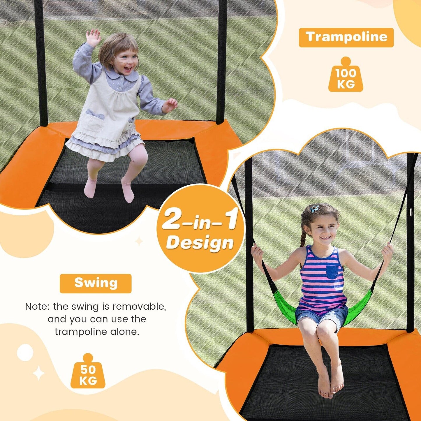 6 Feet Kids Trampoline with Swing and Enclosure Safety Net-Blue