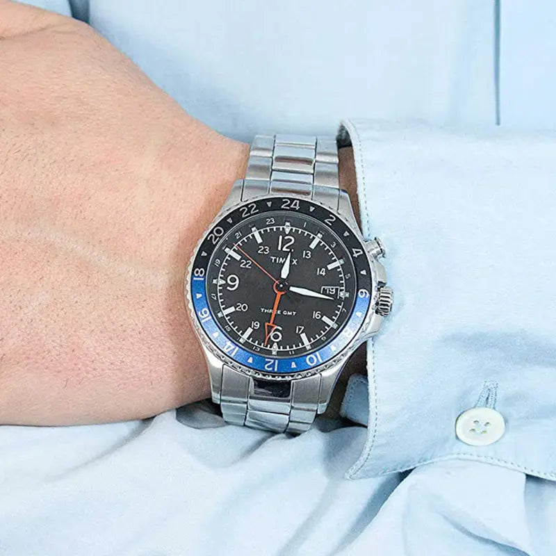 Timex Men's Silver Stainless Steel Watch, Black Dial | Tw2r43500