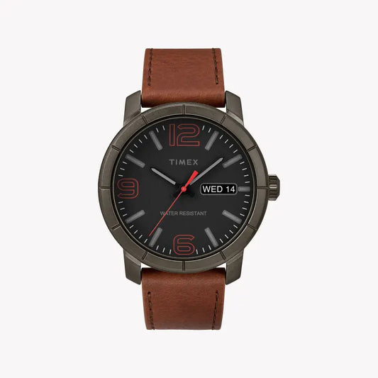 Timex Men's Brown Leather Watch, Gray Dial Tw2r64000