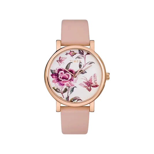 Timex Women's Pink Leather Watch, Pink Dial Tw2u19300