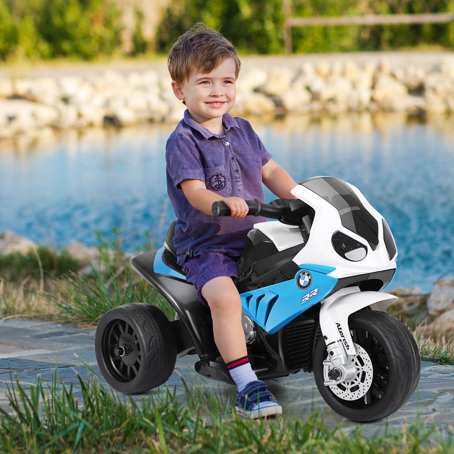 6V Kids Ride on Motorcycle with Training Wheels and Head Light-Black