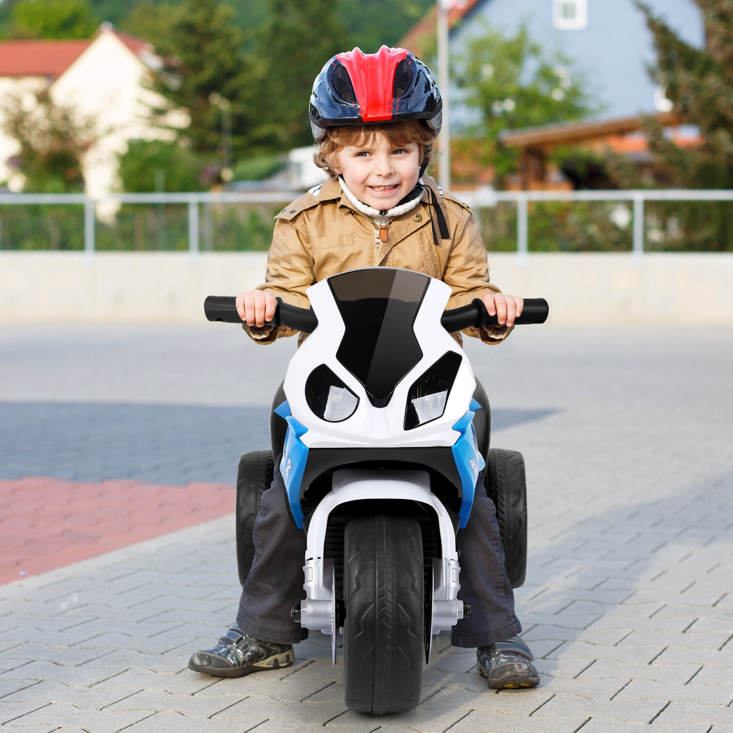 6V Kids Ride on Motorcycle with Training Wheels and Head Light-Black