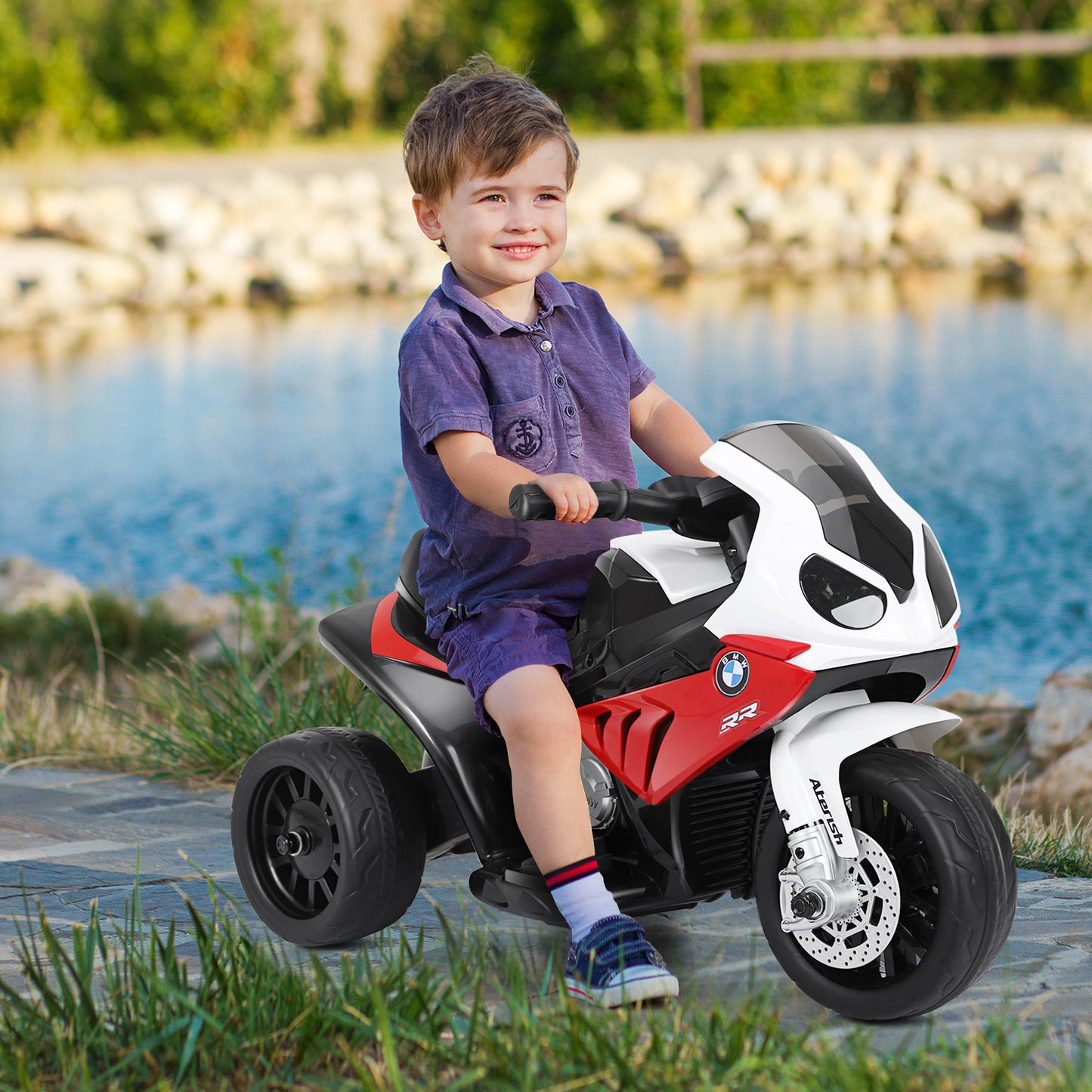 6V Kids Ride on Motorcycle with Training Wheels and Head Light-Black