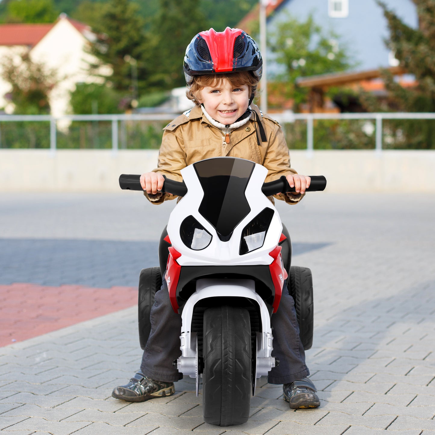 6V Kids Ride on Motorcycle with Training Wheels and Head Light-Black
