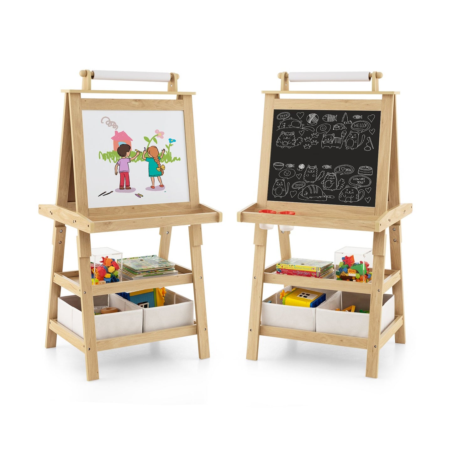 Children's Double-Sided Art Easel with Paper Roll-Blue