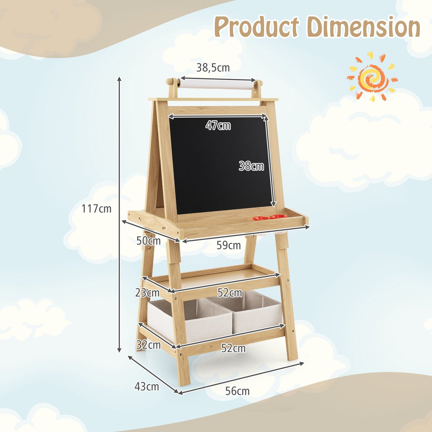 Children's Double-Sided Art Easel with Paper Roll-Blue
