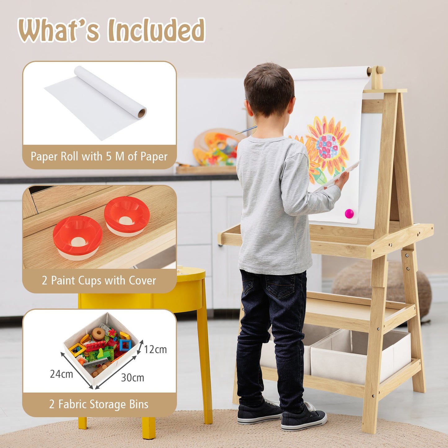 Children's Double-Sided Art Easel with Paper Roll-Blue