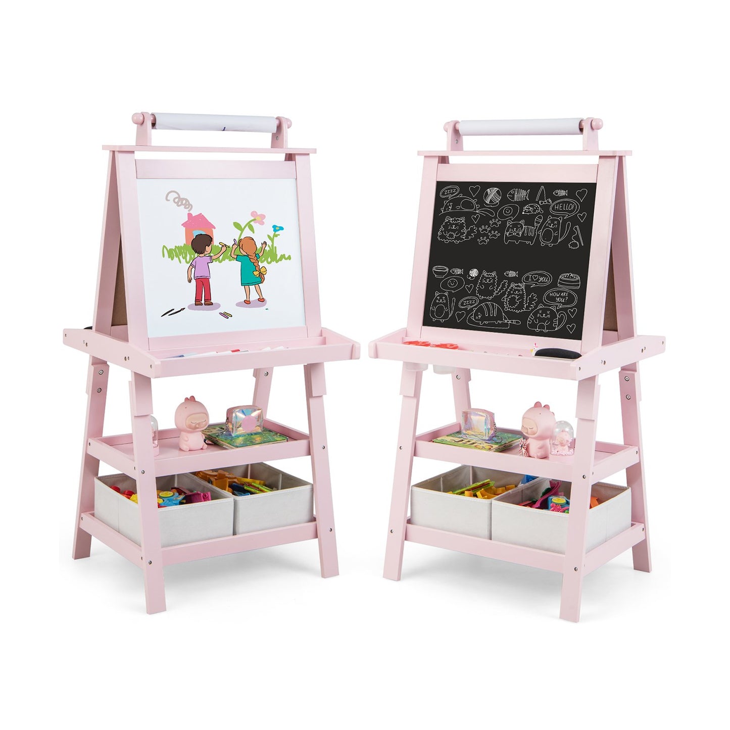 Children's Double-Sided Art Easel with Paper Roll-Blue