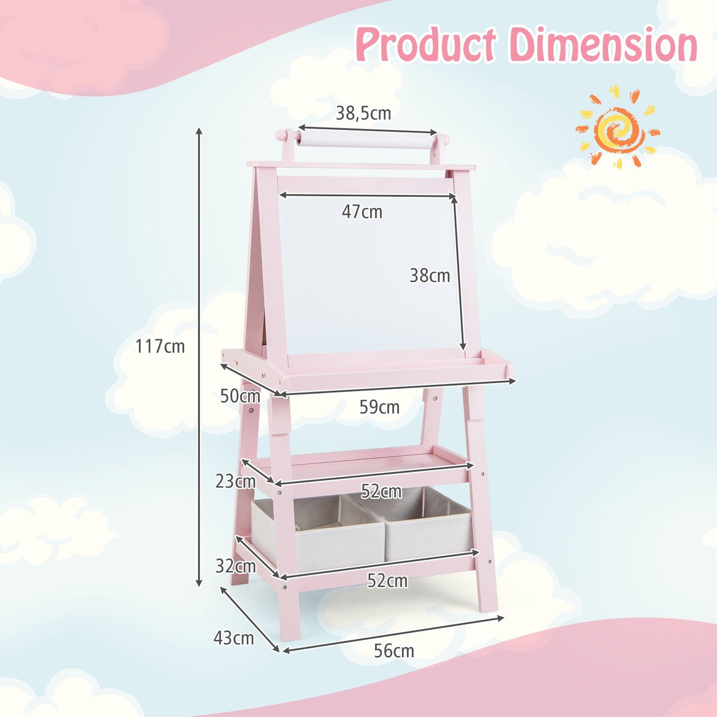Children's Double-Sided Art Easel with Paper Roll-Blue