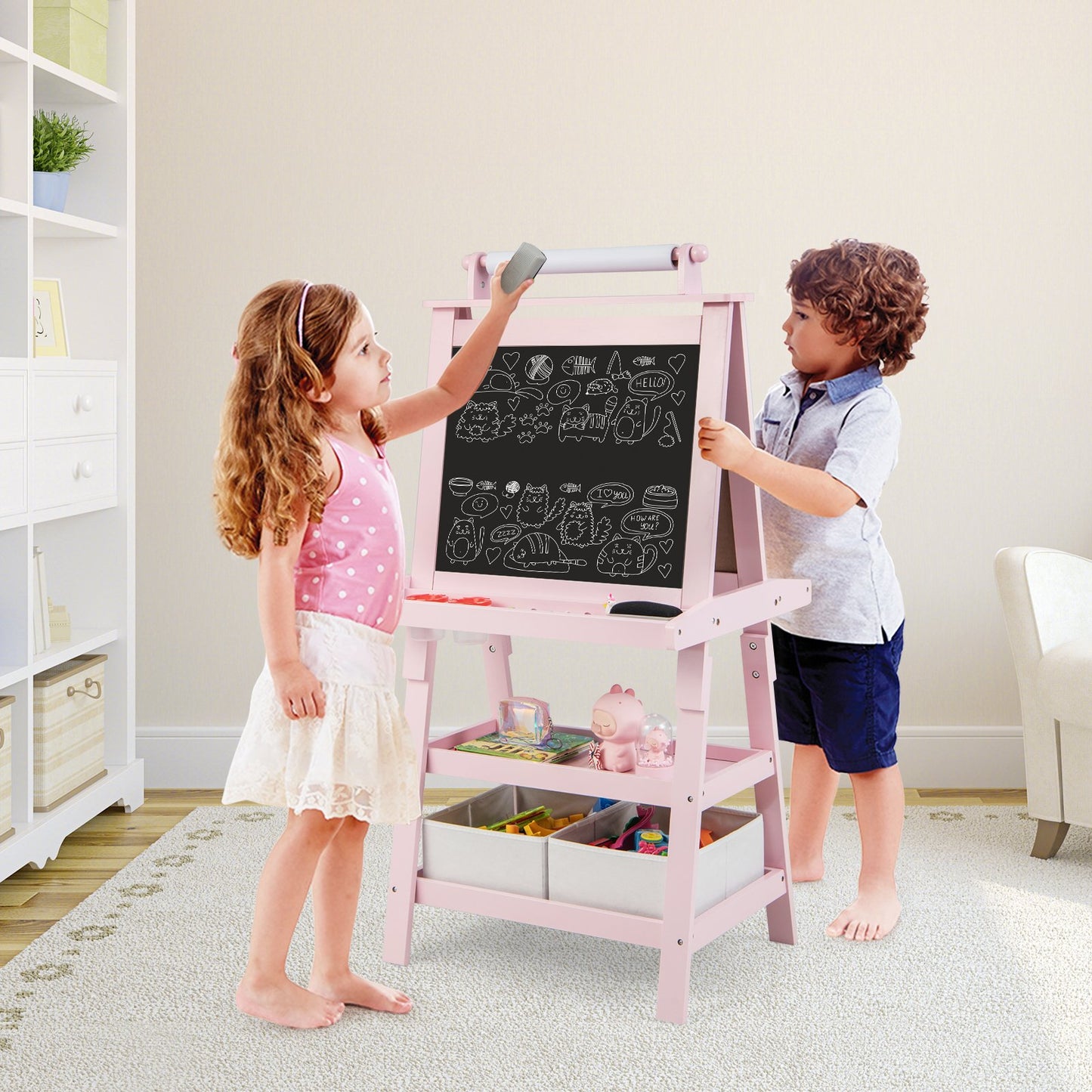 Children's Double-Sided Art Easel with Paper Roll-Blue
