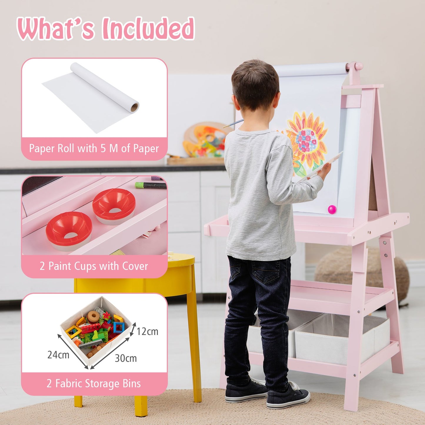 Children's Double-Sided Art Easel with Paper Roll-Blue