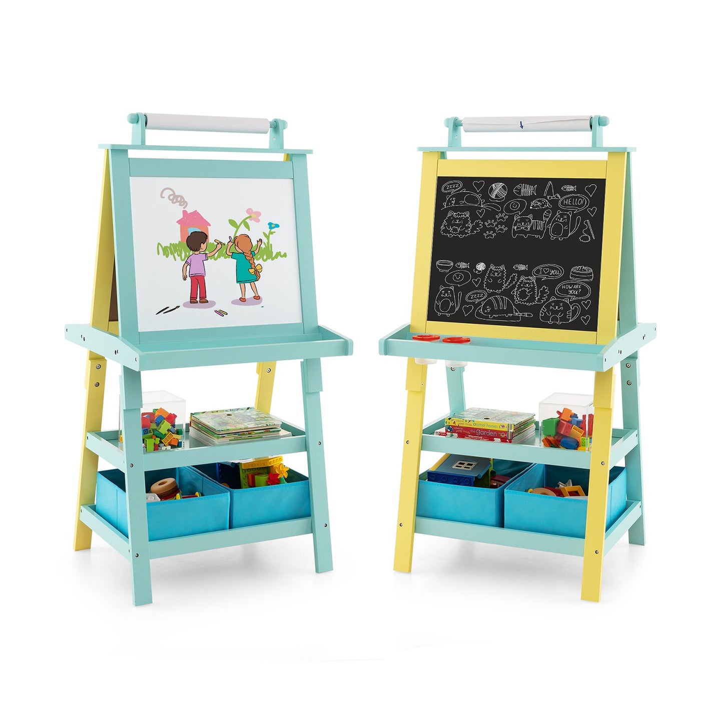 Children's Double-Sided Art Easel with Paper Roll-Blue