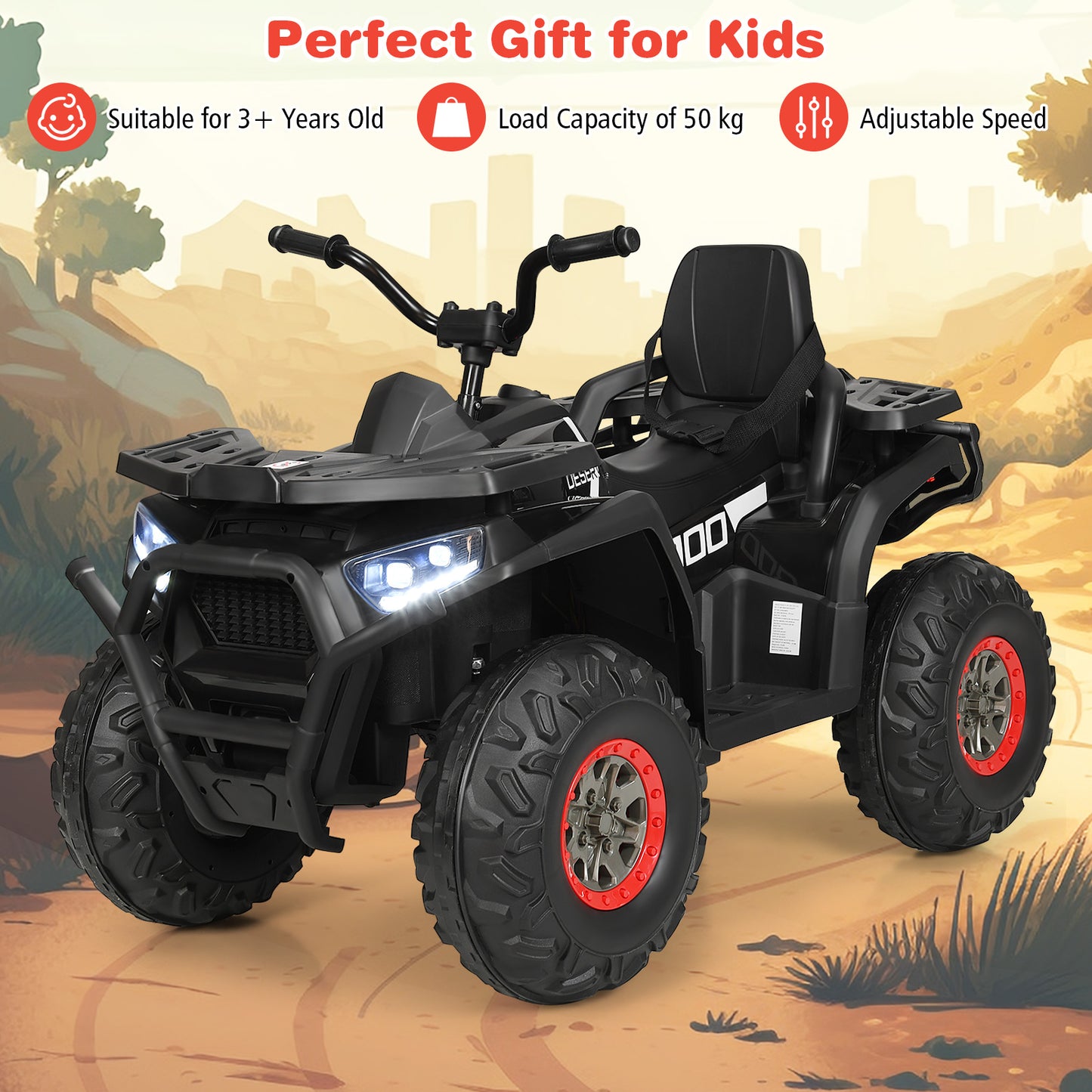 12V Kids Electric 4-Wheeler ATV Quad Ride On Car Toy with LED Lights and Music-Red