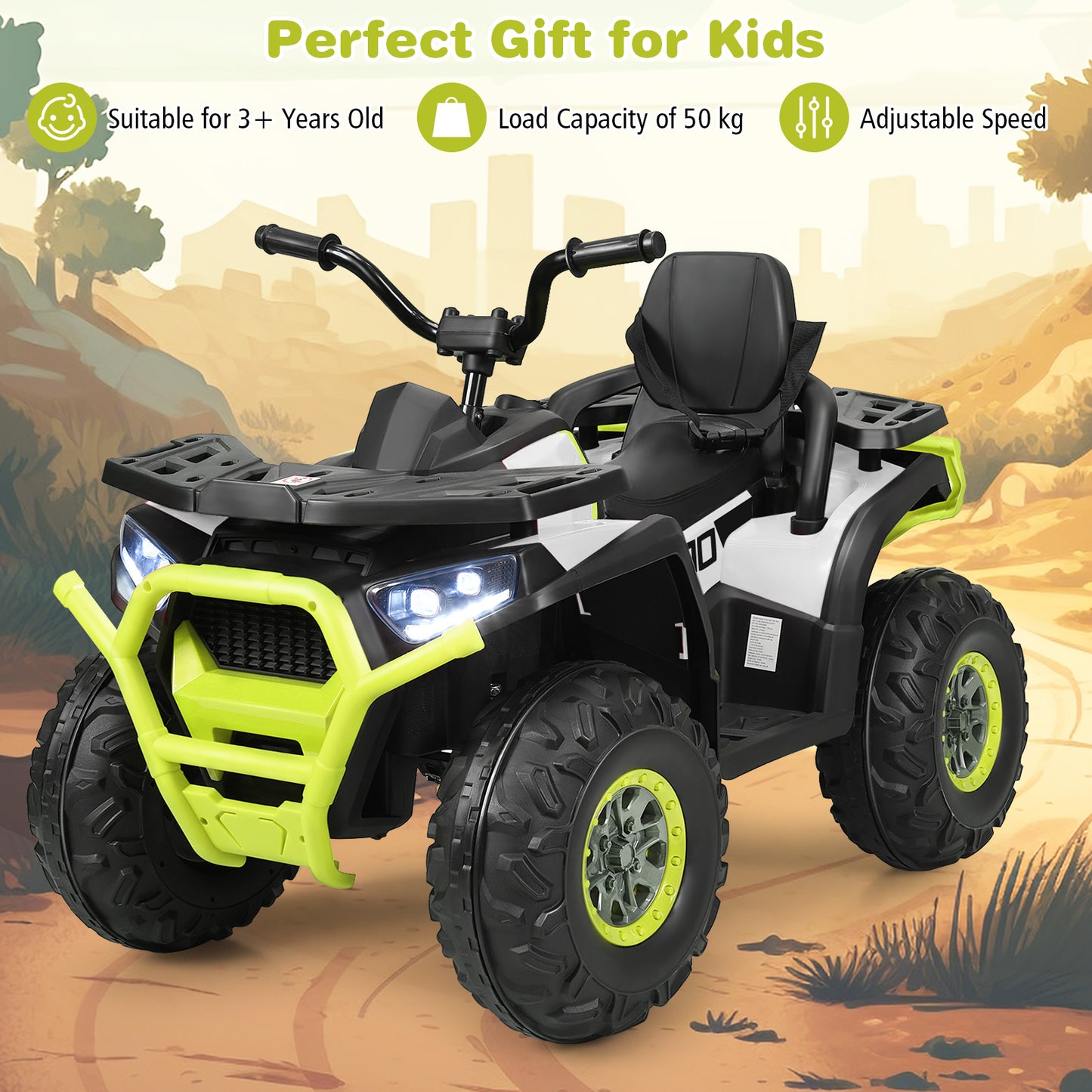 12V Kids Electric 4-Wheeler ATV Quad Ride On Car Toy with LED Lights and Music-Red