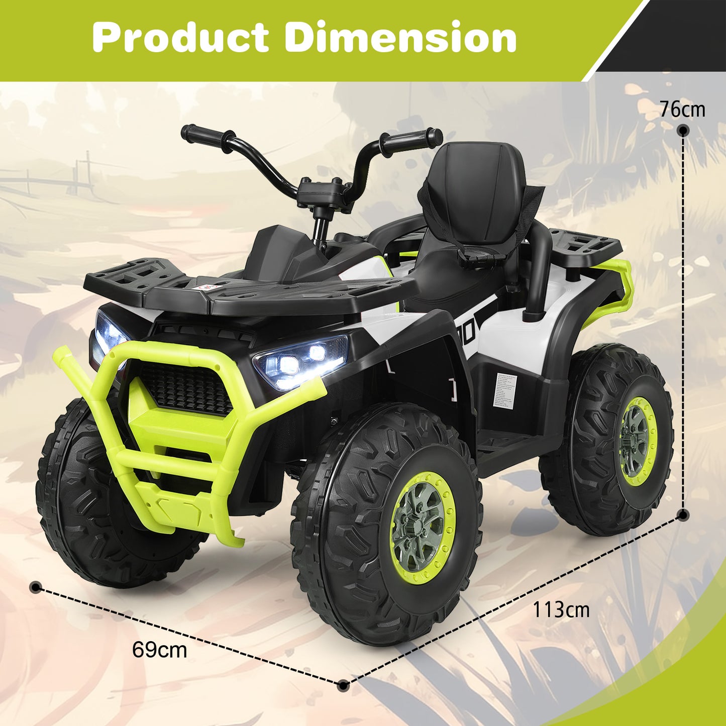 12V Kids Electric 4-Wheeler ATV Quad Ride On Car Toy with LED Lights and Music-Red