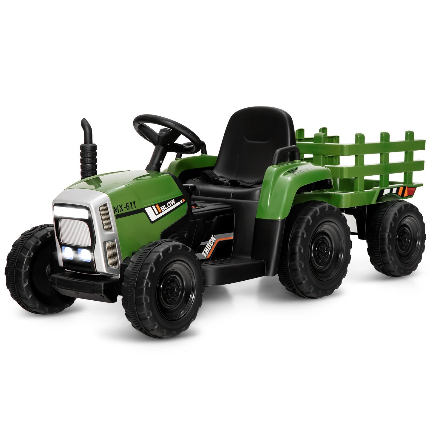 12V Kids Ride On Tractor with Trailer Music and LED Lights-Pink