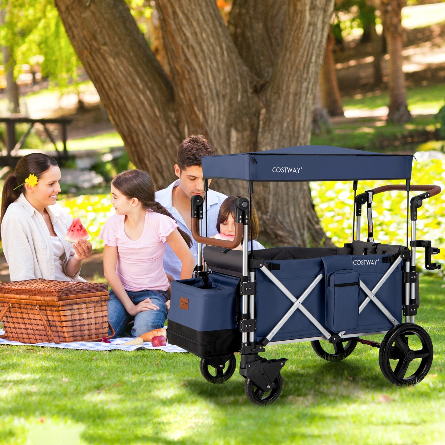 Twin Baby Double Stroller Wagon Push Pull Stroller-Black