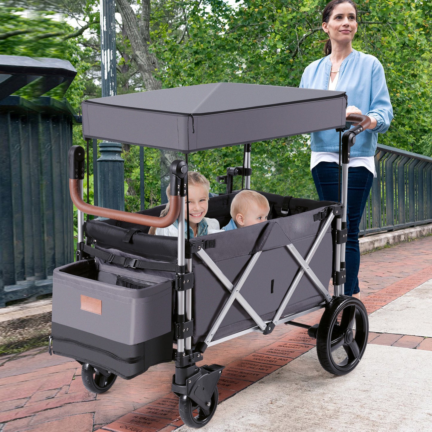 Twin Baby Double Stroller Wagon Push Pull Stroller-Black