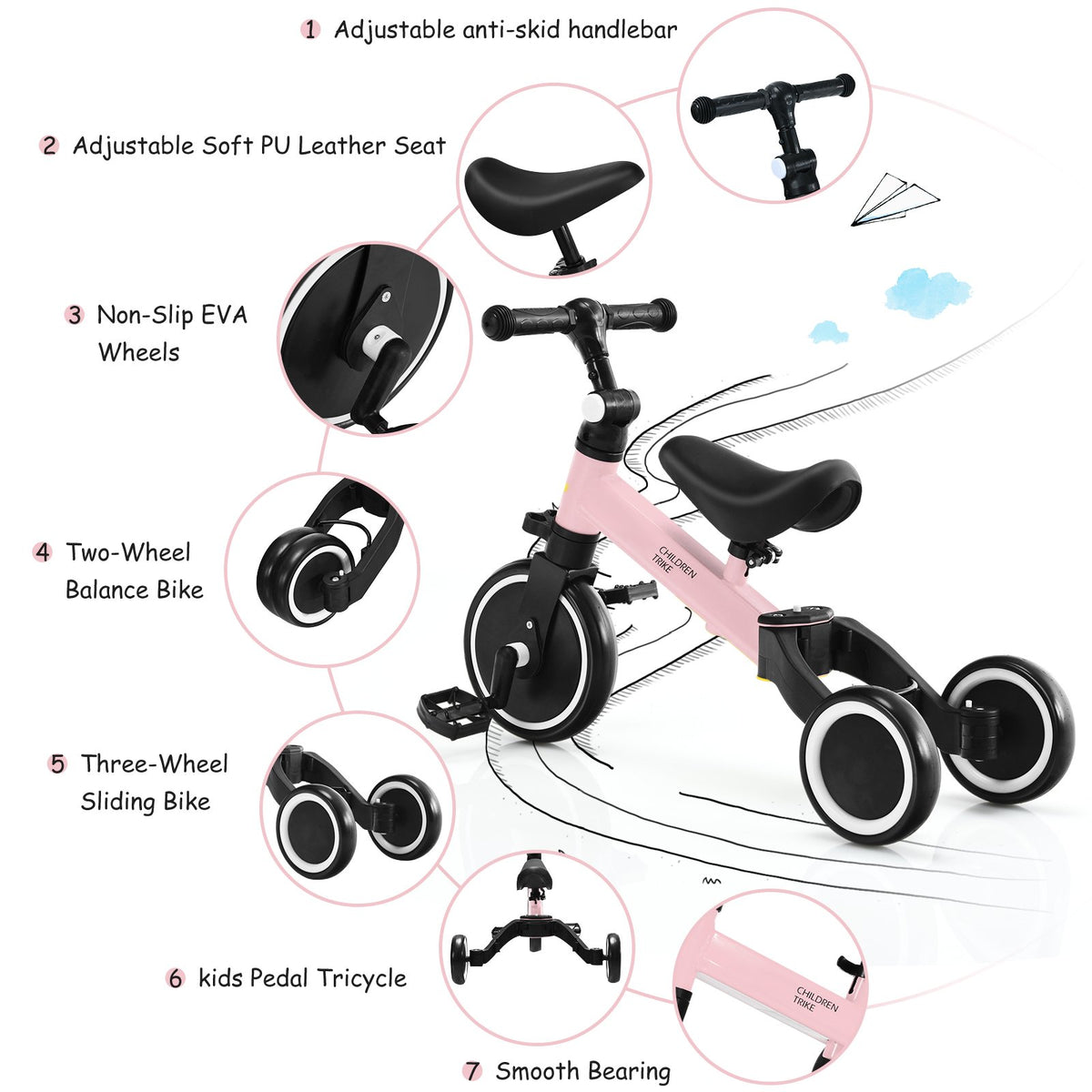Convertible Balance Bike Kids Trike with Detachable Pedal for 1-4 Years Old Kids-Blue