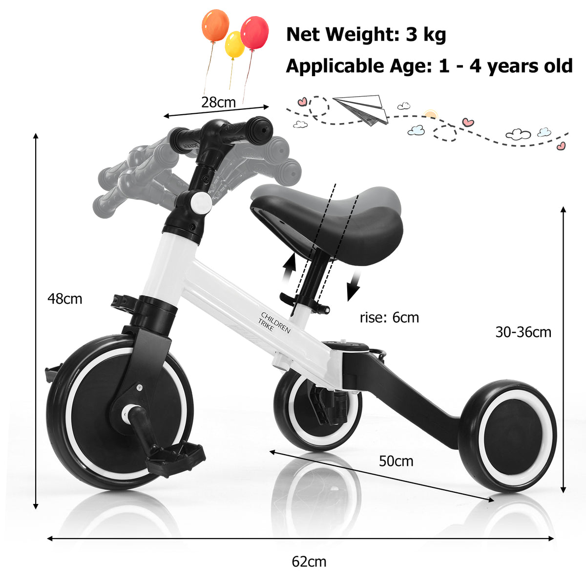 Convertible Balance Bike Kids Trike with Detachable Pedal for 1-4 Years Old Kids-Blue