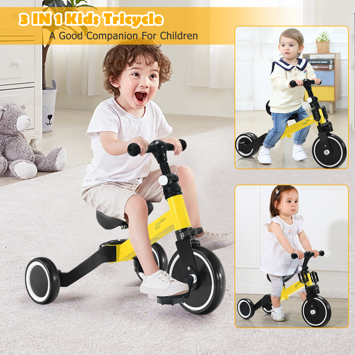 Convertible Balance Bike Kids Trike with Detachable Pedal for 1-4 Years Old Kids-Blue