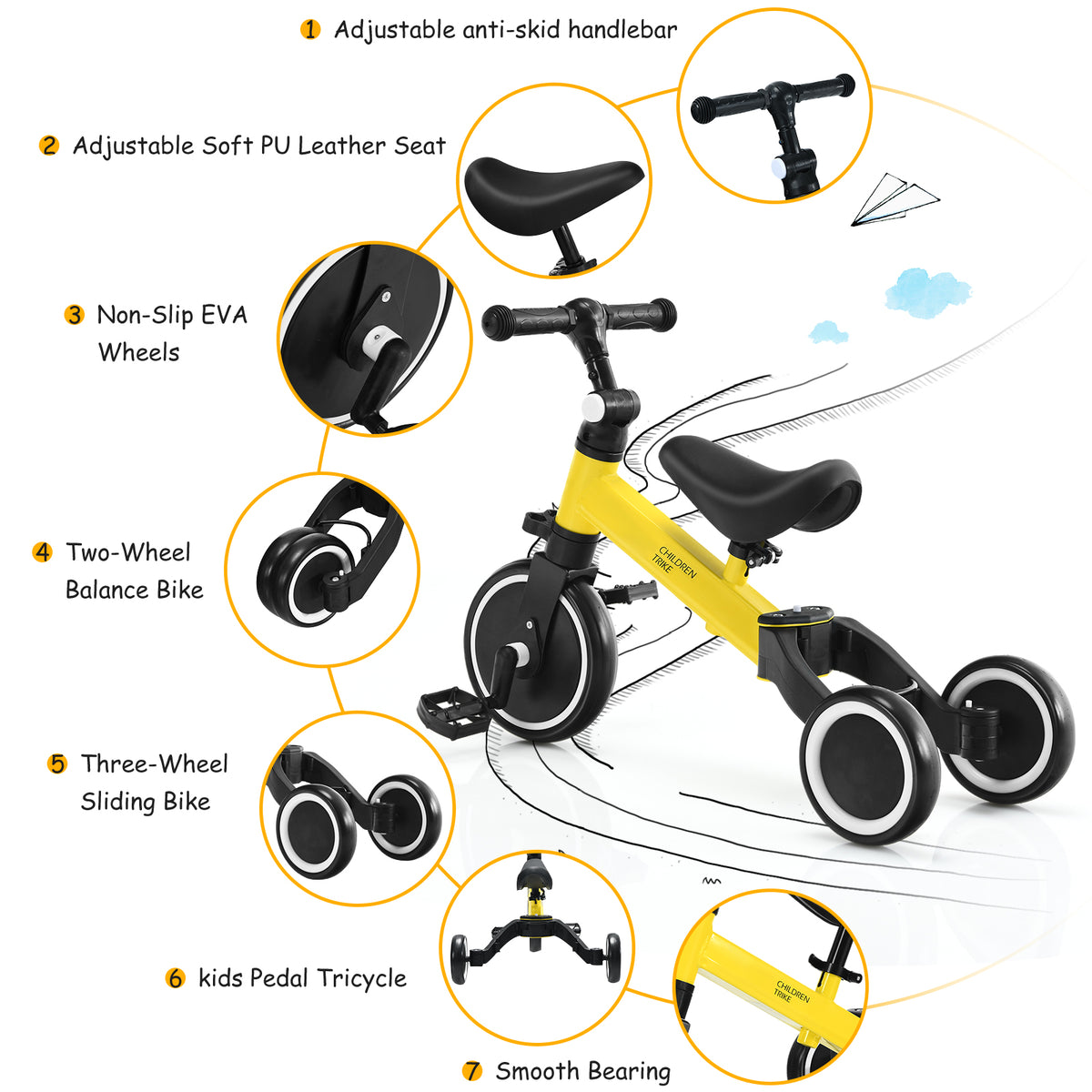 Convertible Balance Bike Kids Trike with Detachable Pedal for 1-4 Years Old Kids-Blue