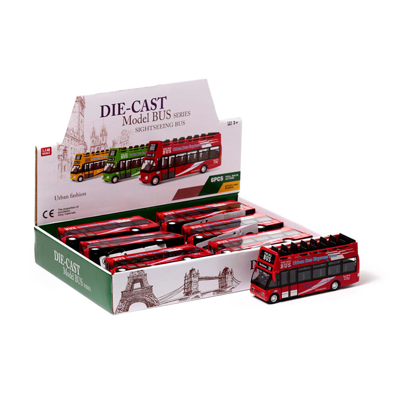 Pull Back Action Toy - Red Open Top Bus