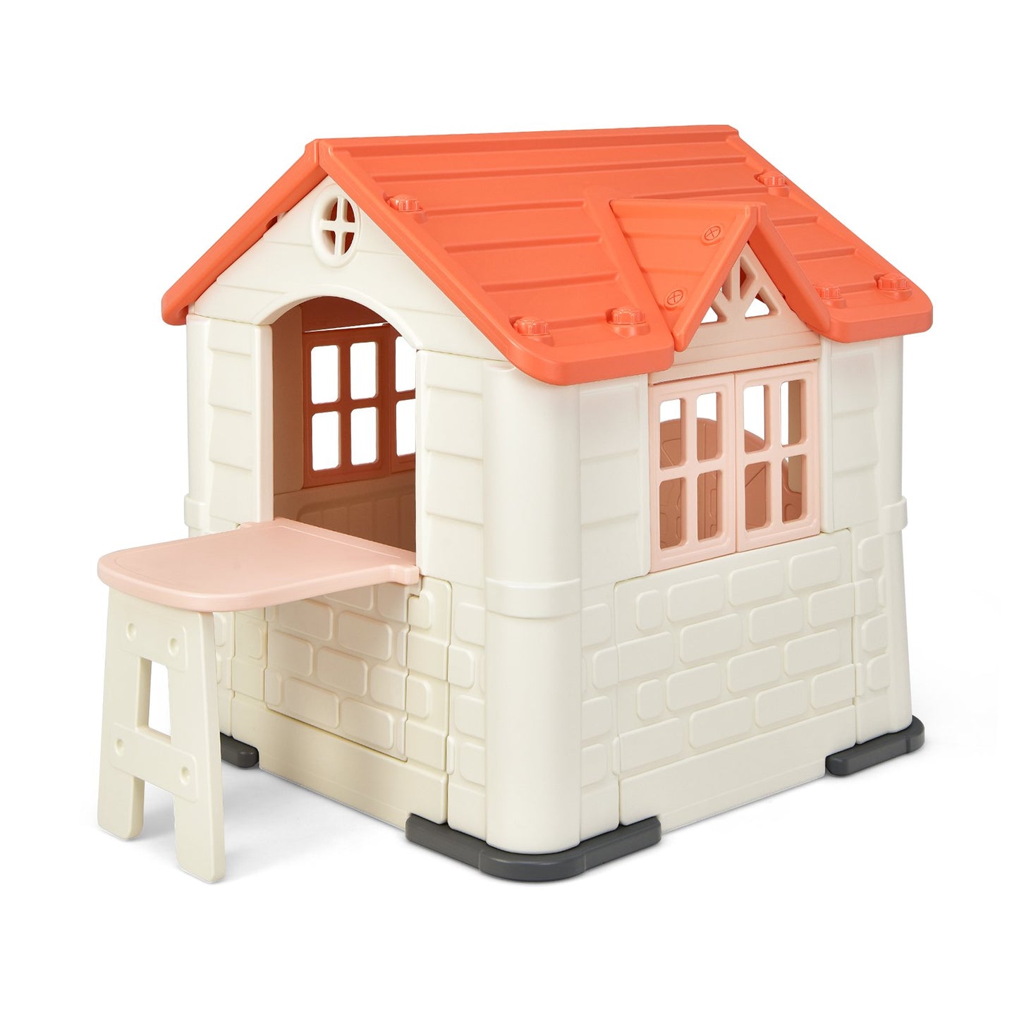 Outdoor Cottage Pretend Play Center with Picnic Table and Food Toy Set-Blue