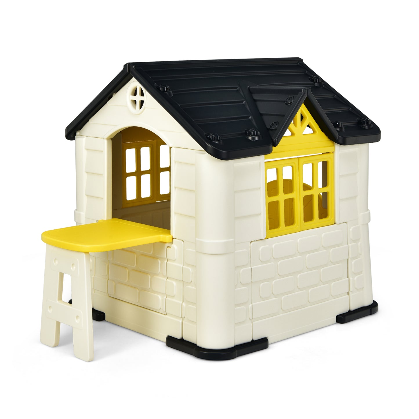 Outdoor Cottage Pretend Play Center with Picnic Table and Food Toy Set-Blue