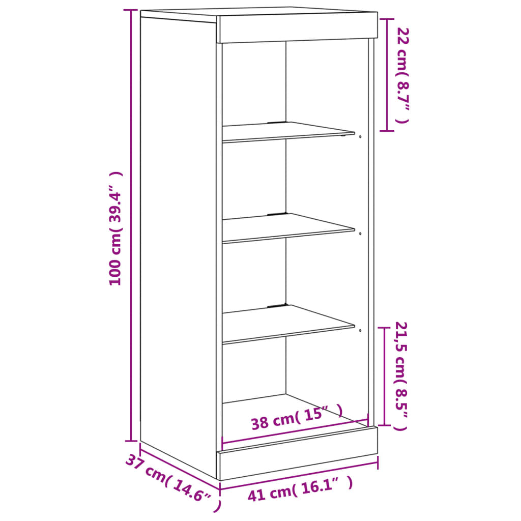 Modern Wooden Open Narrow Sideboard Storage Cabinet Unit With LED Lights