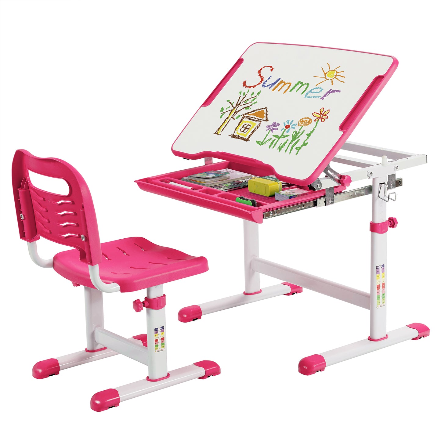 Height Adjustable Kids Study Table and Chair Set with Tilting Tabletop-Blue