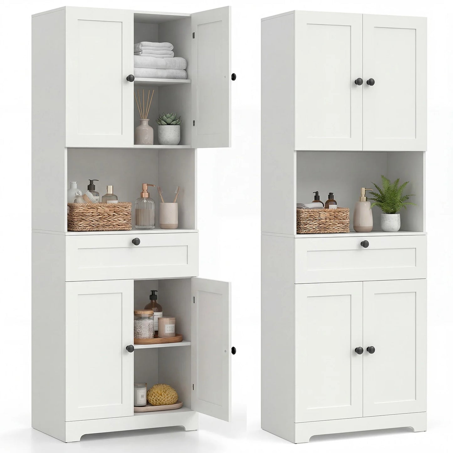 Tall Bathroom Cabinet Freestanding Storage Cabinet with 4 Doors and 1 Drawer-Black