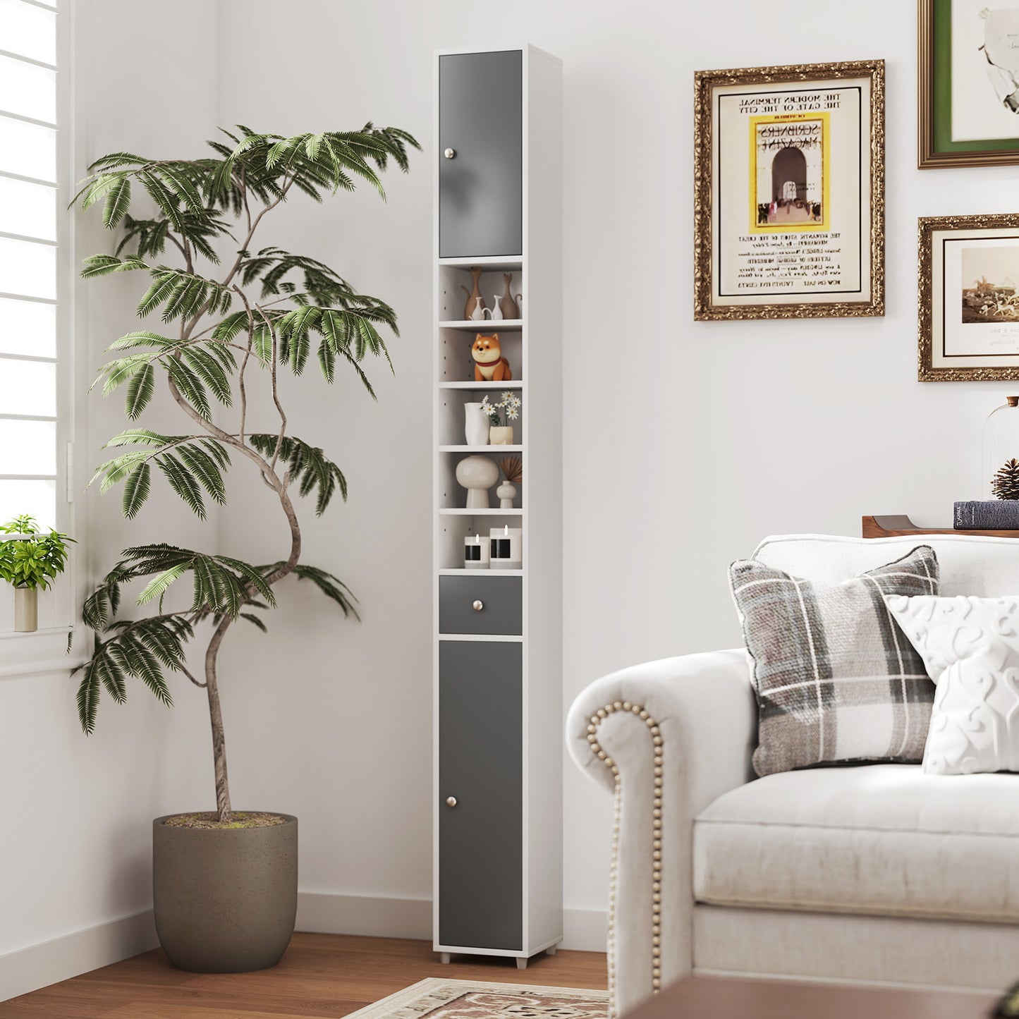180CM Tall Freestanding Bathroom Cabinet with 2 Doors and 1 Drawer-White