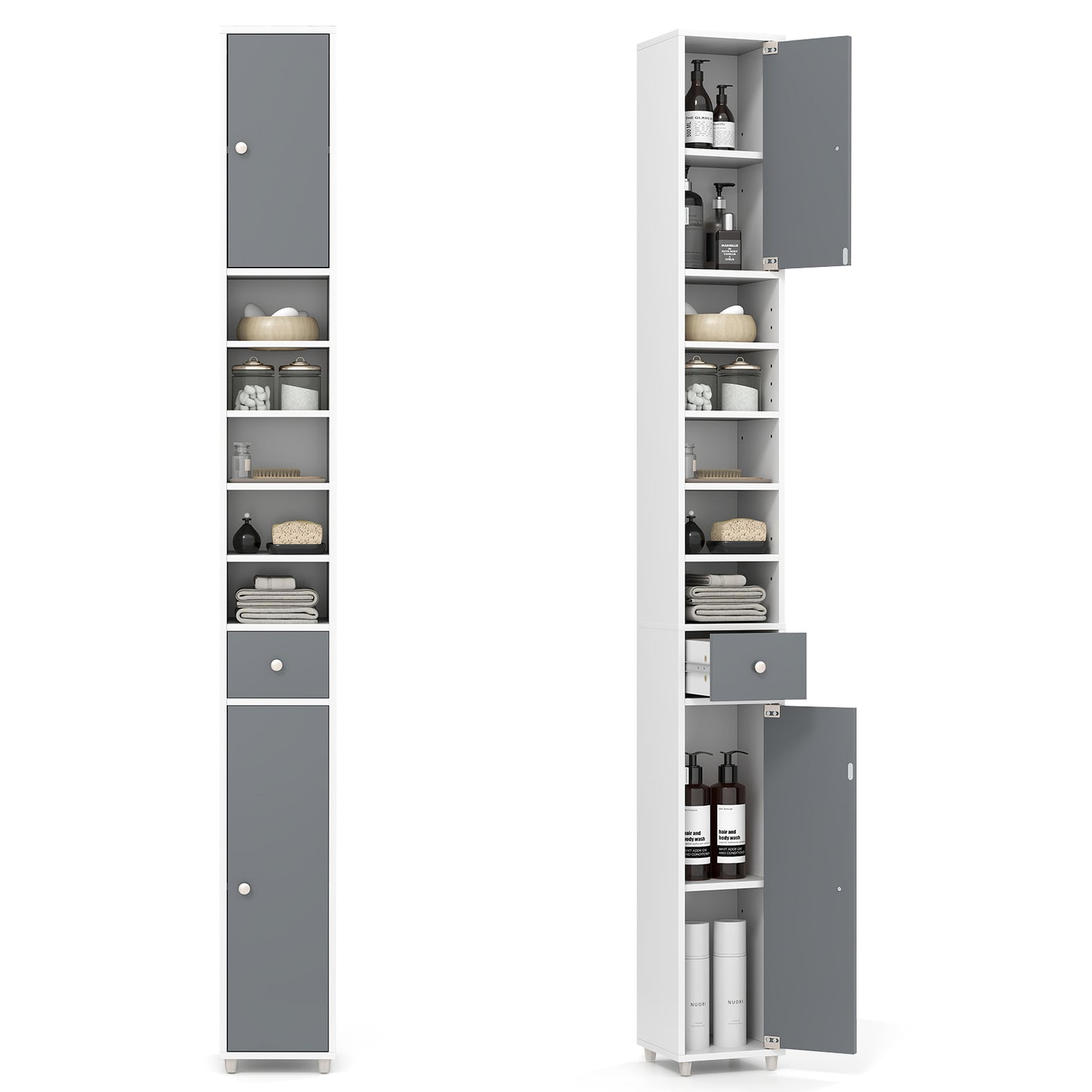 180CM Tall Freestanding Bathroom Cabinet with 2 Doors and 1 Drawer-White
