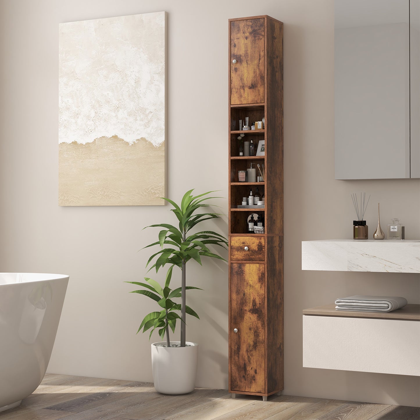 180CM Tall Freestanding Bathroom Cabinet with 2 Doors and 1 Drawer-White