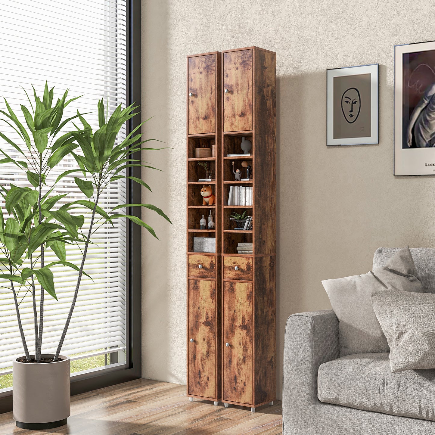 180CM Tall Freestanding Bathroom Cabinet with 2 Doors and 1 Drawer-White