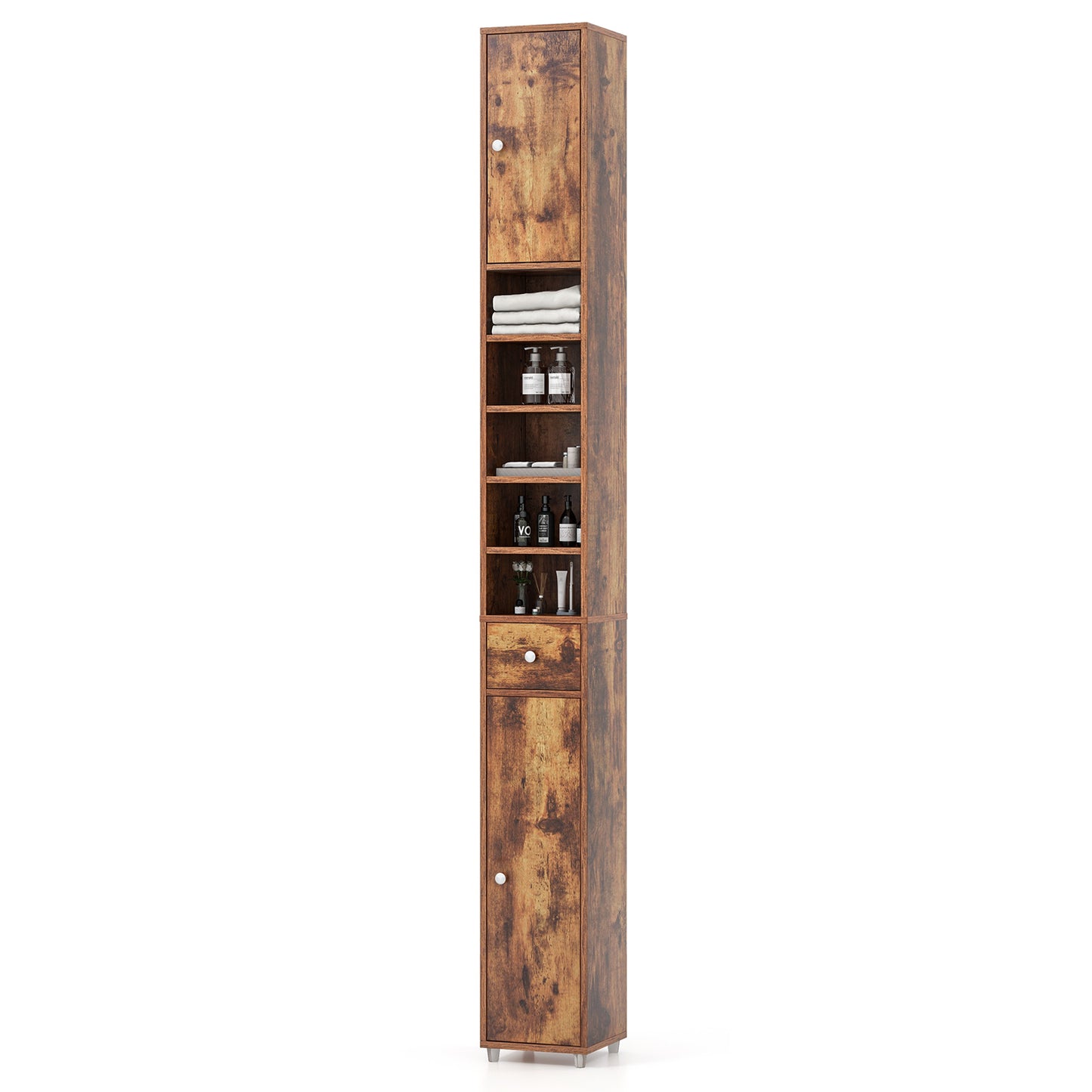 180CM Tall Freestanding Bathroom Cabinet with 2 Doors and 1 Drawer-White