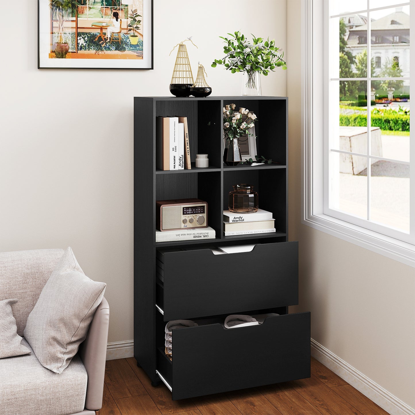 130CM 5-Tier Tall Freestanding Bookshelf for Living Room-Natural