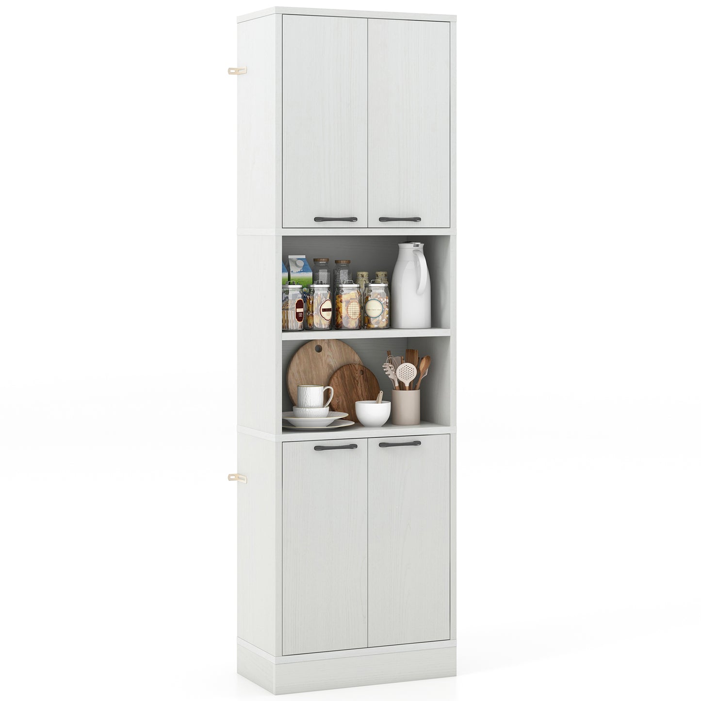 190cm Tall Freestanding Cupboard with Doors and Shelves-White