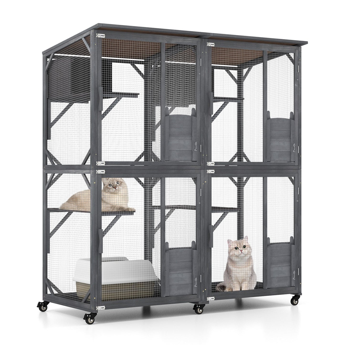 182 cm Tall Large Wooden Cat House with 4 Platforms and 2 Resting Boxes-Grey