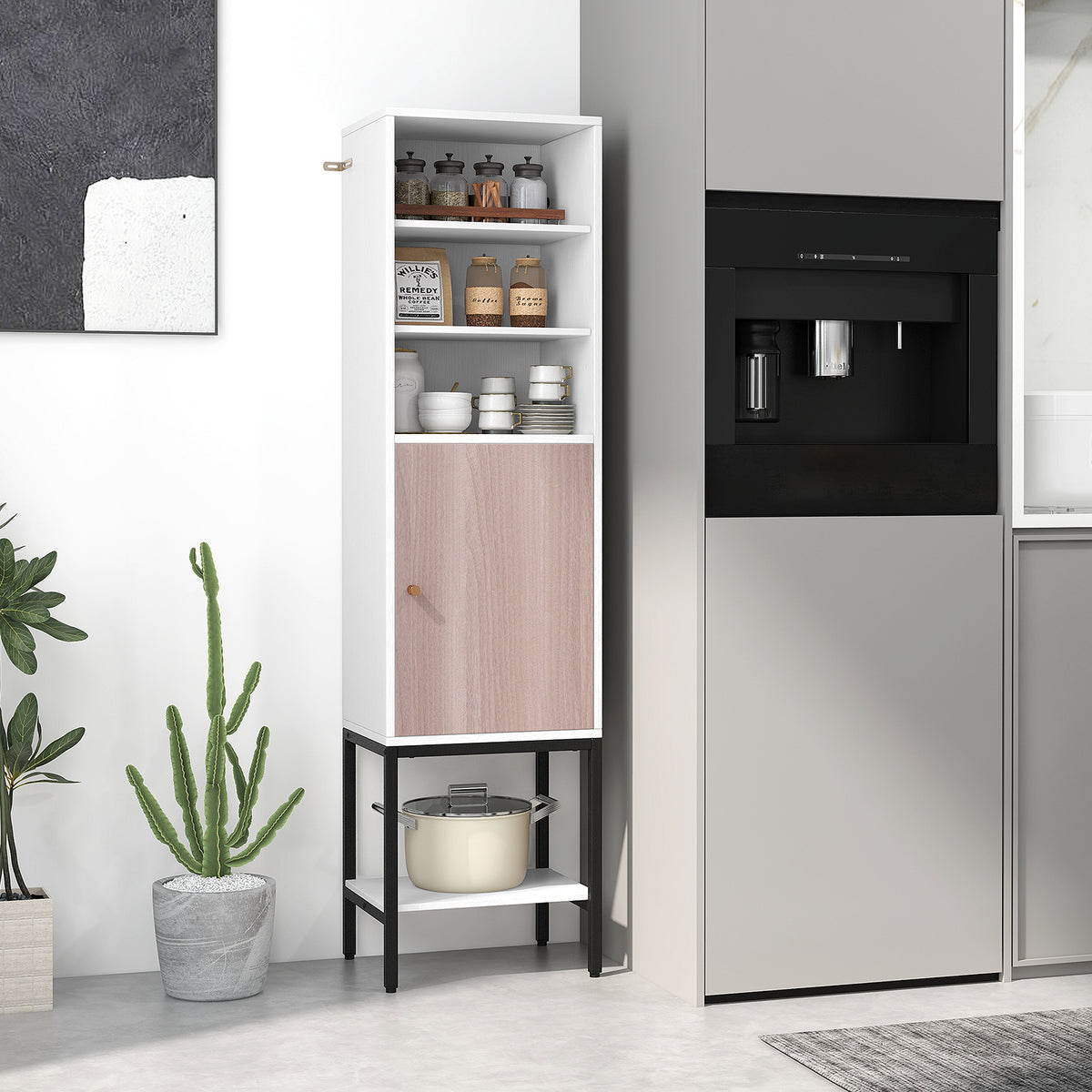 Tall Storage Cabinet with Adjustable Shelf and Bottom Storage-Black
