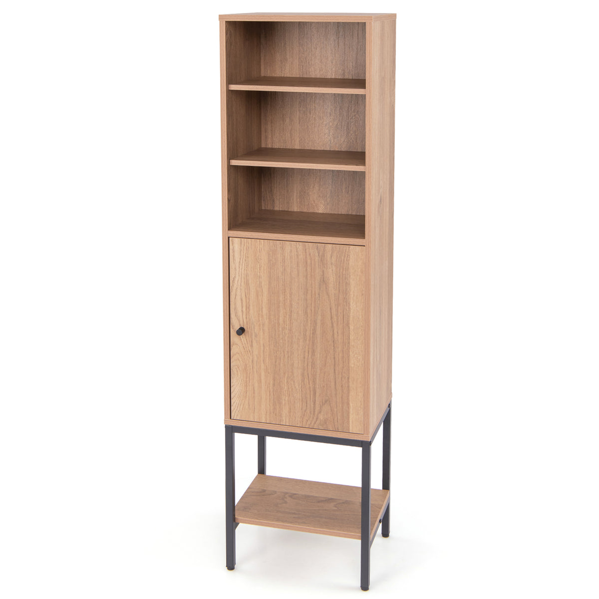 Tall Storage Cabinet with Adjustable Shelf and Bottom Storage-Black