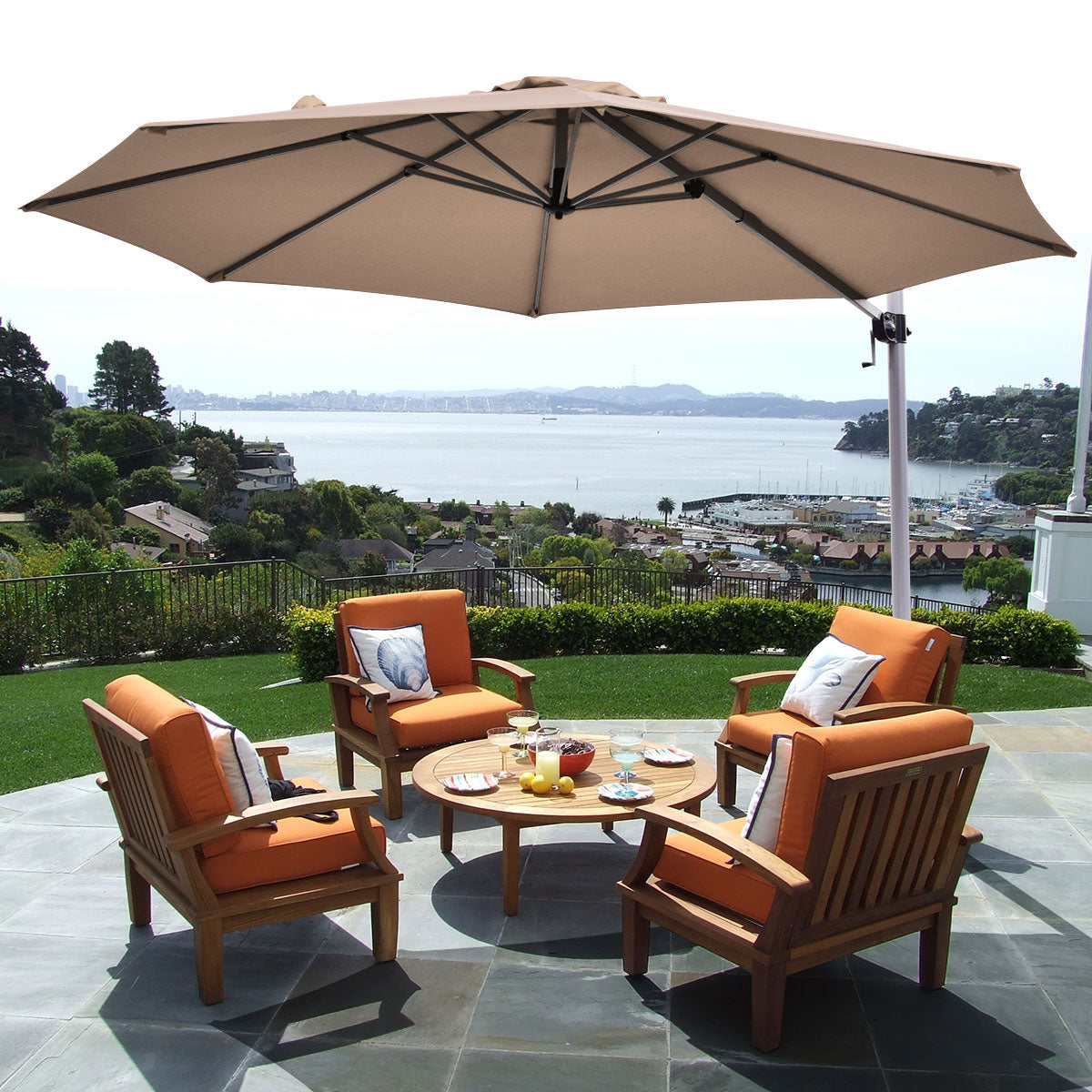 3.3m Patio Cantilever Umbrella with Tilting Adjustment and Cross base-Beige