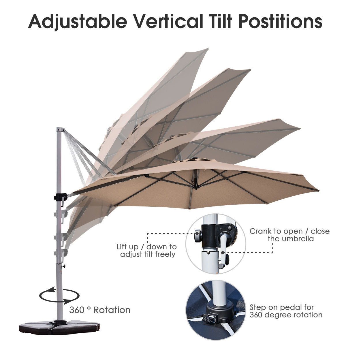 3.3m Patio Cantilever Umbrella with Tilting Adjustment and Cross base-Beige