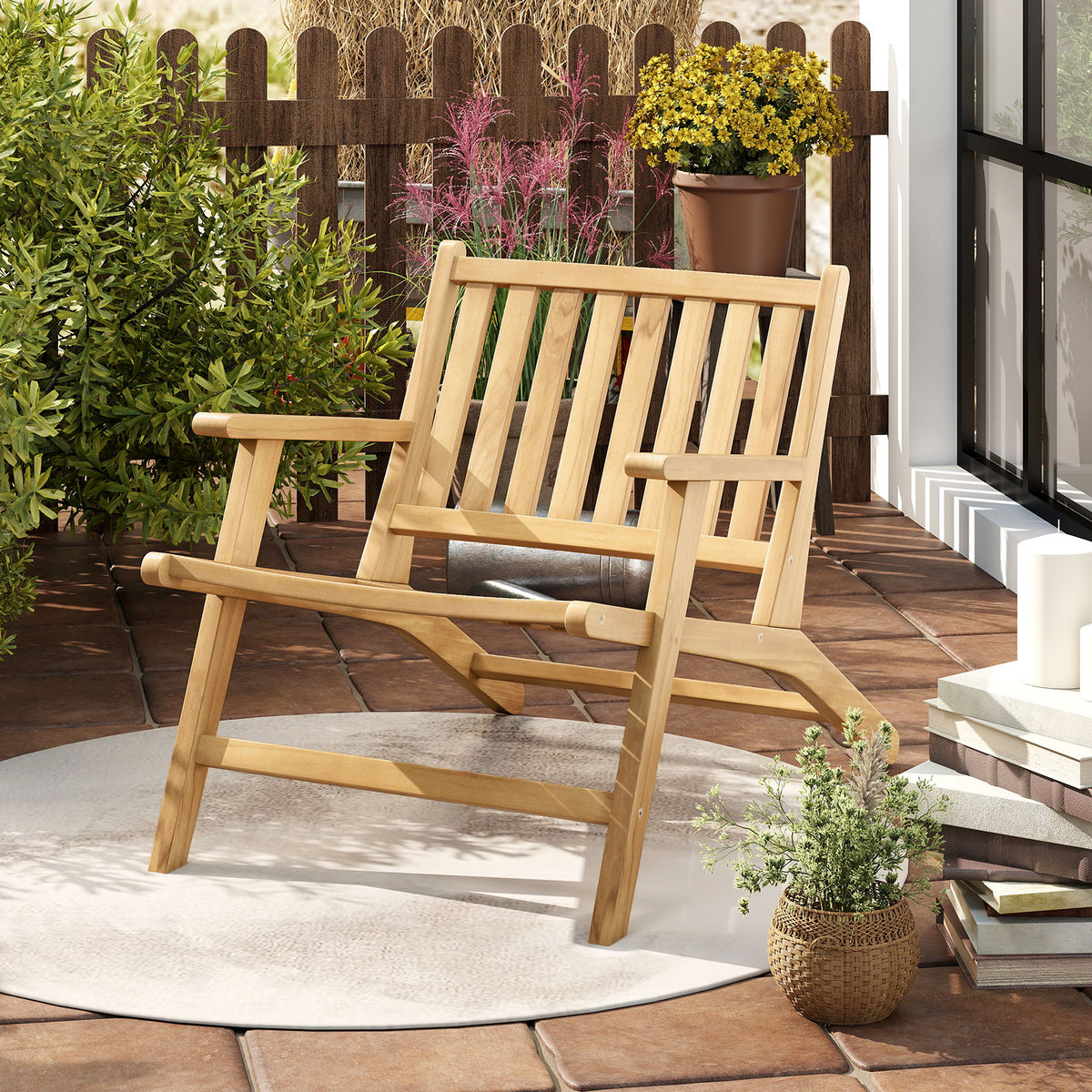 Teak Wood Outdoor Reclining Chair Natural Mid Century Accent Armchair