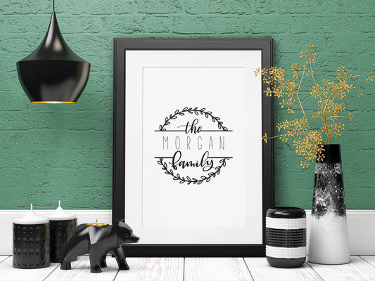Personalised The Surname Family Wreath Simple Home Wall Decor Print