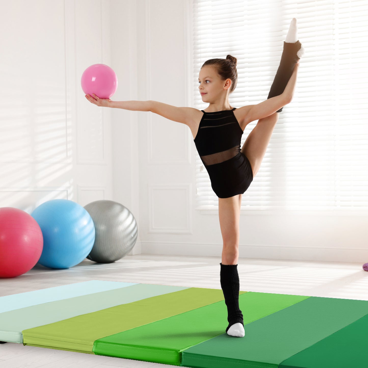 Gymnastics Mat Tri-Fold Thick Tumbling Mat with Hook and Loop Fasteners-Colourful