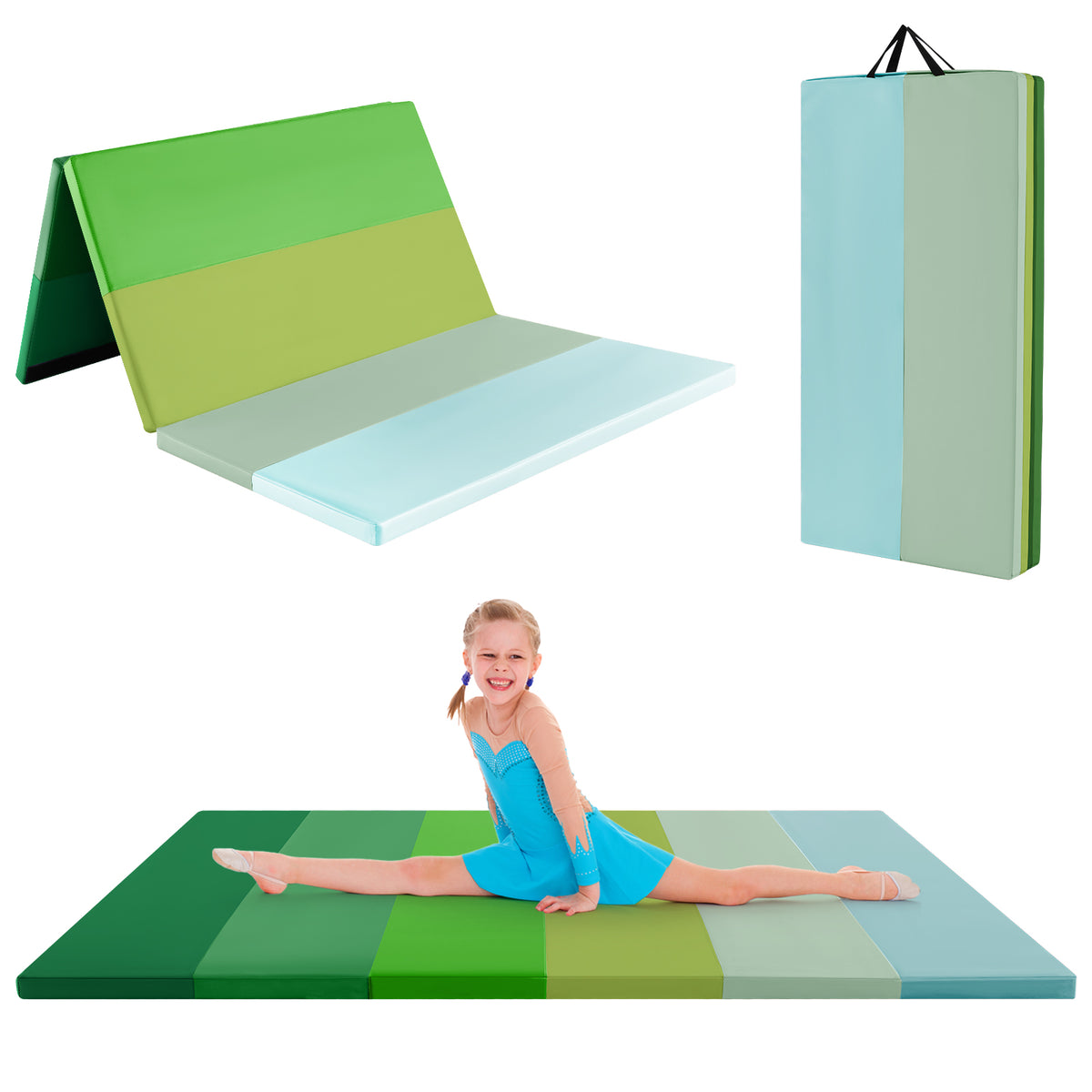 Gymnastics Mat Tri-Fold Thick Tumbling Mat with Hook and Loop Fasteners-Colourful